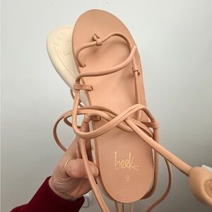 beek Blush Tan Leather Lace-Up Sandals